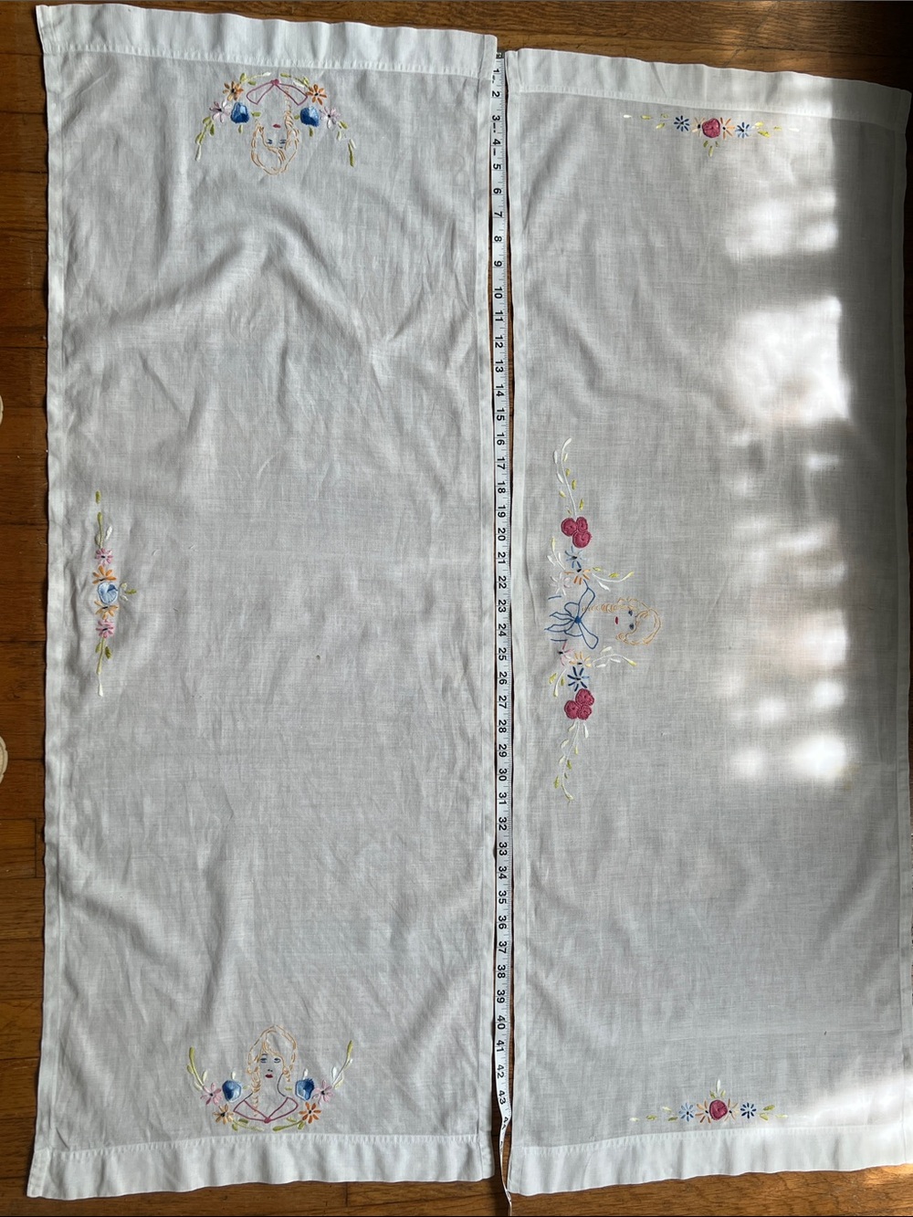 Vintage Embroidered Pair of table runners with hand embroidering